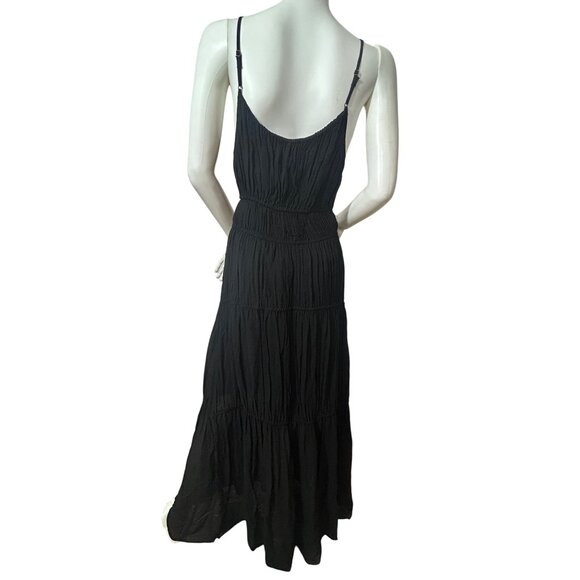 YFB Dress M Black Maxi Tiered Ruched Straps Party Cocktail V-Neck Keyhole Lined - Picture 3 of 16